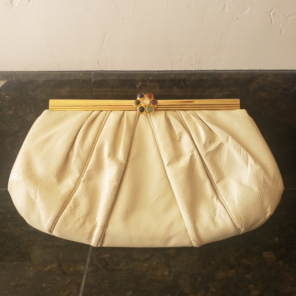Judith Leiber Snakeskin Shoulder Clutch Bag